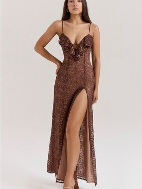 House of CB - Lucianna - Espresso Lace Maxi Dress - S